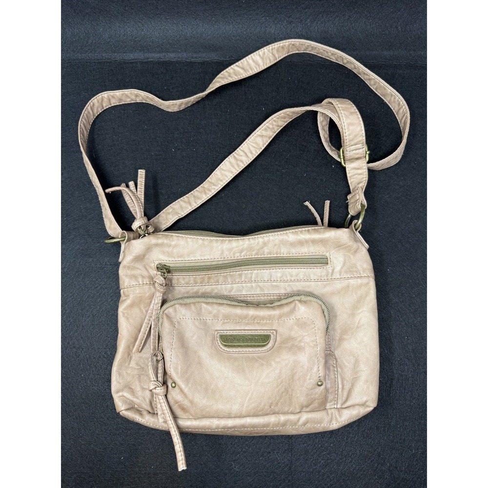 STONE MOUNTAIN USA Taupe Faux Leather Crossbody Bag Shoulder Bag Medium 11" x 8" - Picture 2 of 10